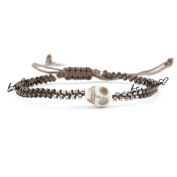 

Lotus mann howlite skull beads knitted bracelet