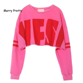 

MERRY PRETTY Autumn New Harajuku Sweatshirt Women Long Sleeve Crop Tops Casual Pink Hoodie Pullovers Short Blusa Feminina Hoodie