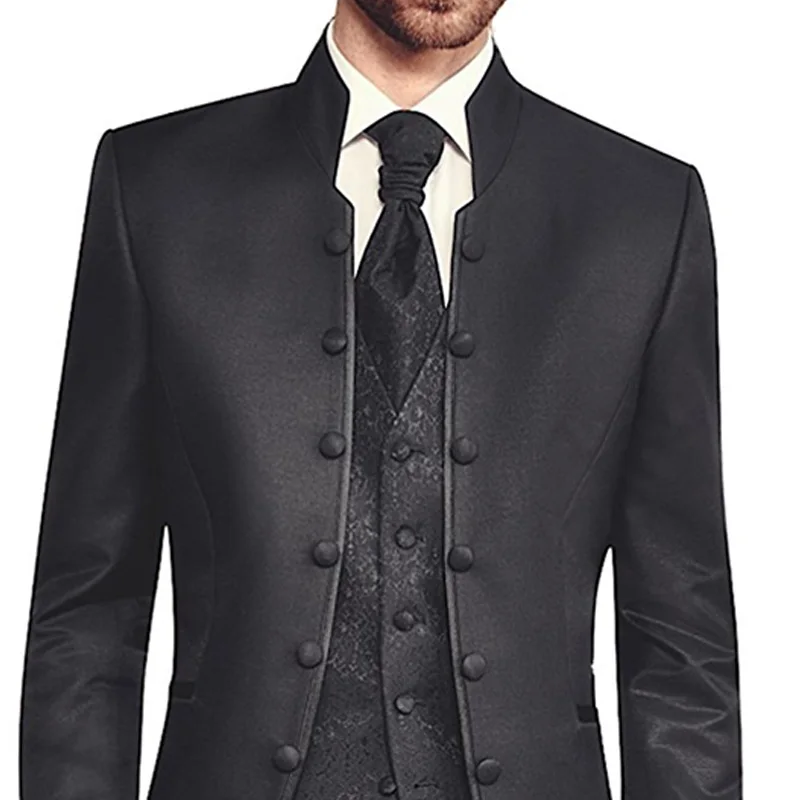 Black Wedding Groom Tuxedos Best Men Suits Retro Custom Slim Fit Three Piece Jacket Pants Harringbone Vest Male Blazer 2018