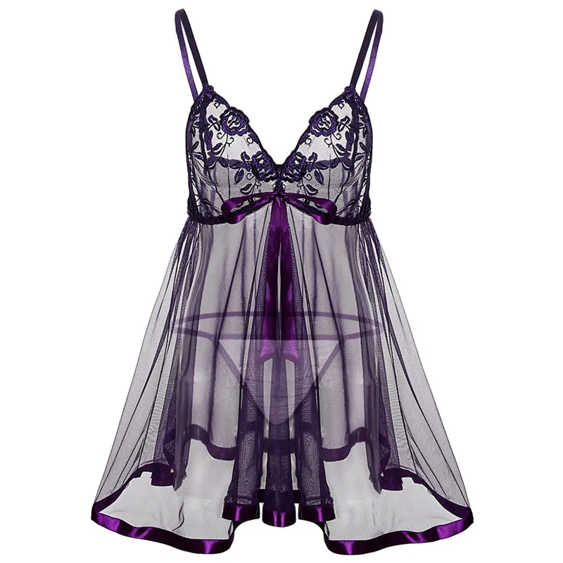 

S M L XL XXL 3XL 4XL 5XL 6XL Plus Size Women Embroidery Bra Erotic Underwear Hot Sexy Lingerie Babydolls Purple Dress
