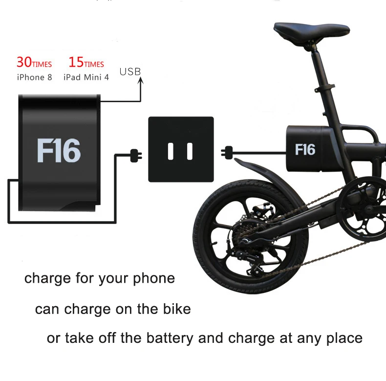 Складная литиевая батарея электрического велосипеда город ebike 16 дюймов 36V250W Мотор велосипед