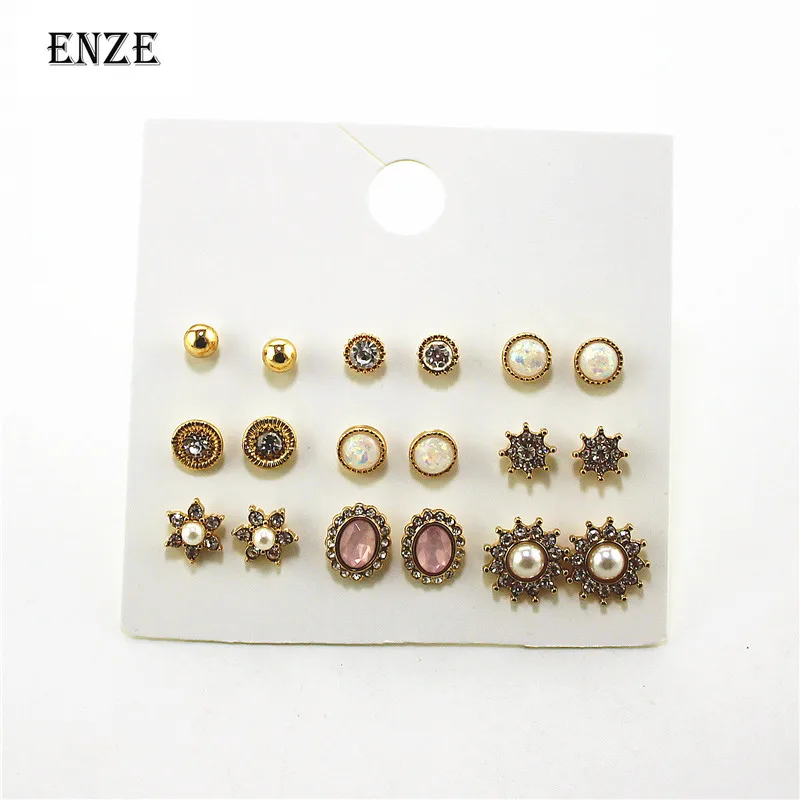 

ENZE new retro fashion ladies earrings mixed suit round stars imitation pearls exquisite jewelry accessories wholesale gifts