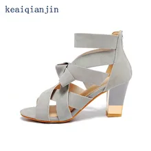 Rome Ankle-Wrap Bowtie Party Sandals Metal Decoration Square Heel large Size 33cm-43cm Pumps Fretwork Black Gray Light Pink 2016