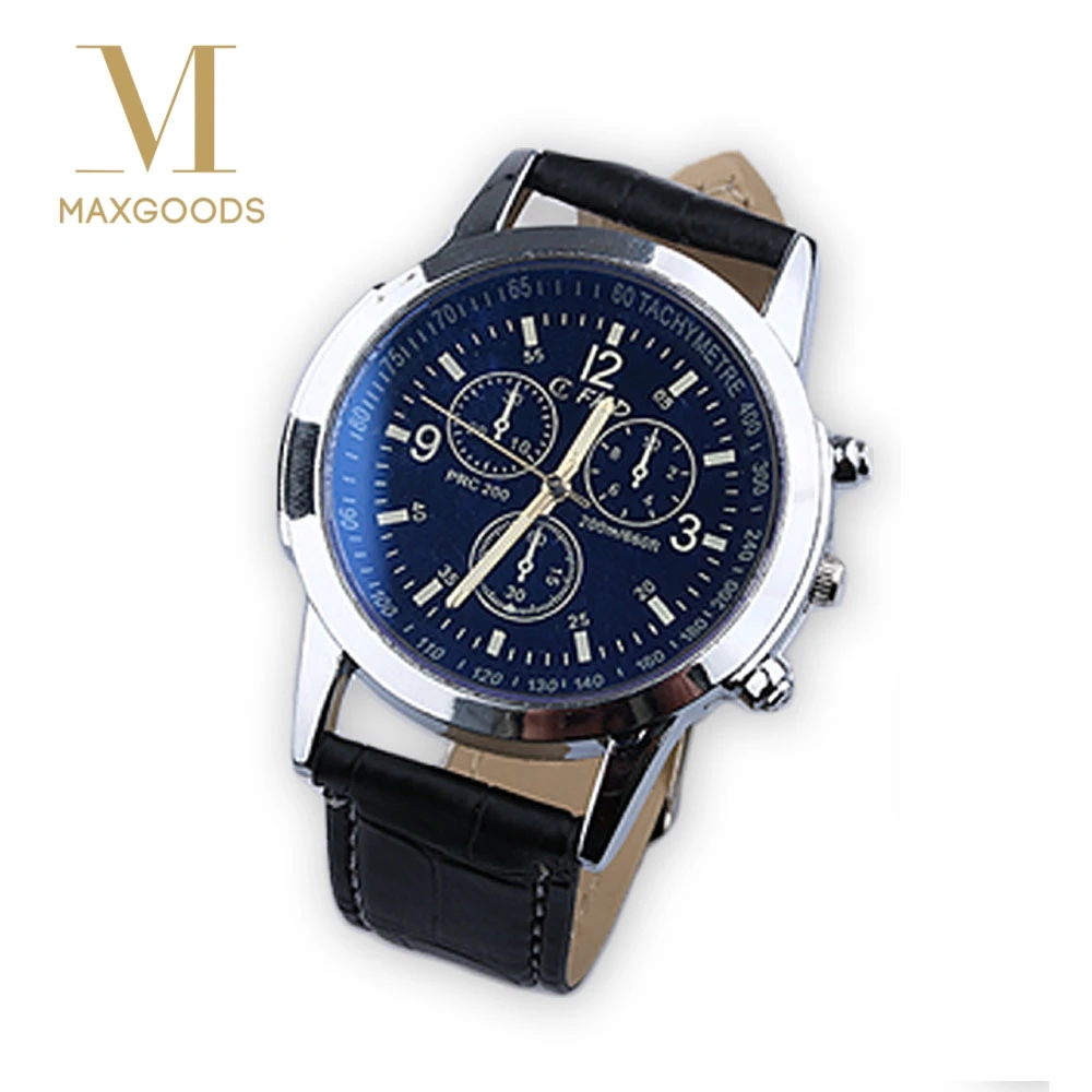 men fashion ex306 blue analog leather strap watch