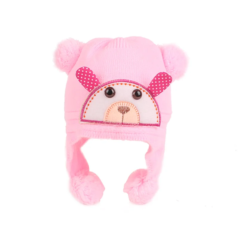 Knitted Newborn Beanies Baby Bear Hat For Baby Girls Crochet Warm Winter Baby Hats Boys Bomber Hat With Pompom Photography Props (6)