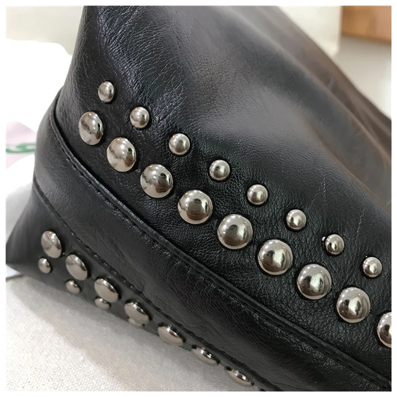 Rivets Women Large Bags Vintage Female Tote Handbags Soft Pu Leather Shoulder Bags Chain Crossbody Bag For Women Black Bolsa