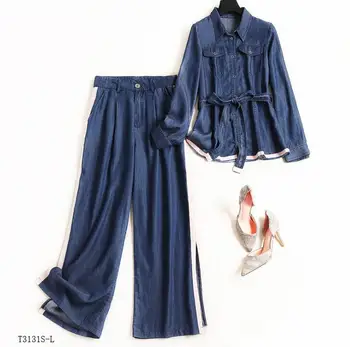 

European style 2019 New arrivals summer Spring fashion women clothes temperament patchwork loose casual cowboy suit T3131