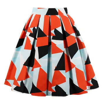 

Geometry Print Women Vintage Skirt High Waist A Line Office Skirts Womens Fashion Pop Elegant Style Zipper Retro Feminino Skirt