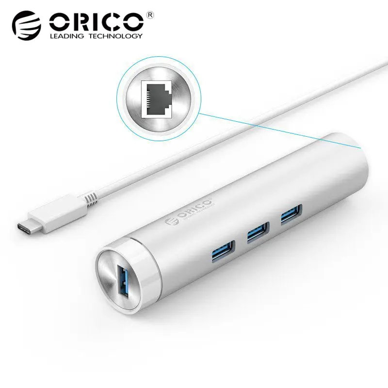  ORICO ARH3L-U3 Алюминий круглый USB3.0 концентратор с RJ45 Порты и разъёмы USB к Тип-C для ноутбука Apple Macbook.      