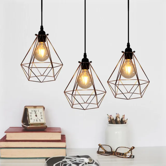 Pendant Light Iron Cage Lamp Plated Gold Hang Pendant Light Iron Cage Lamp Plated Gold Hang Red Copper Black Core Indoor Lighting Lamparas For Bar