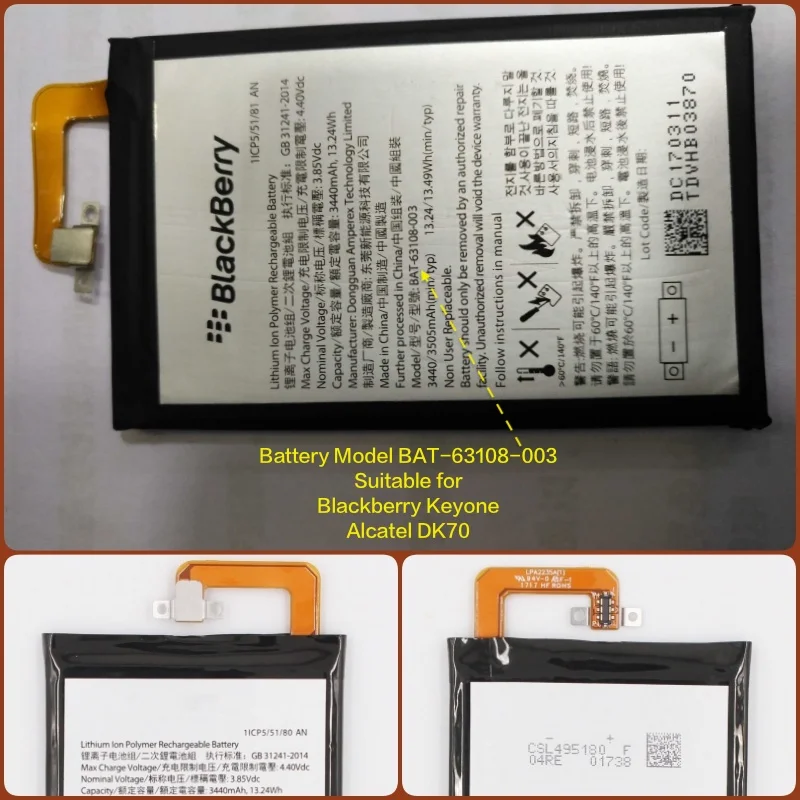 

Battery suitable for Alcatel TCL Mobile with Battery Model BAT-63108-003 for Blackberry Keyone and Alcatel DK70