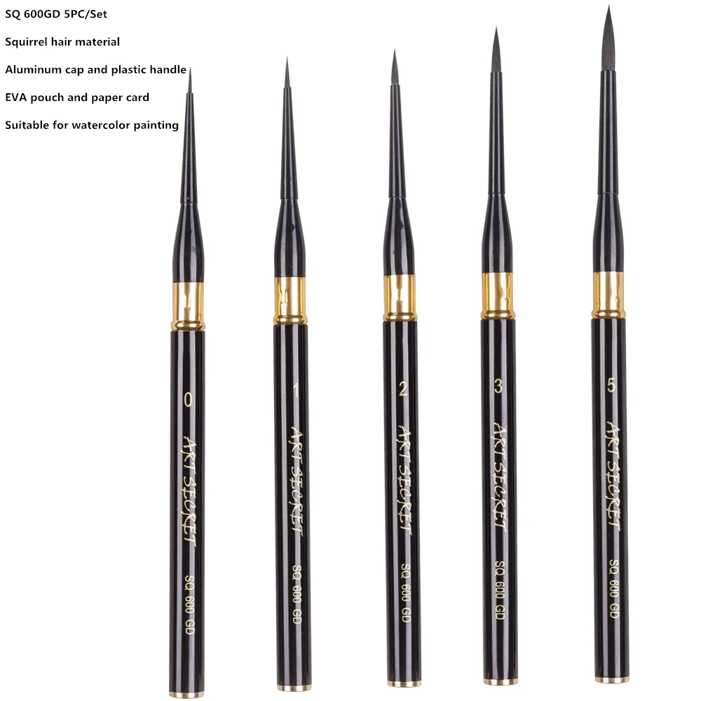 Preise SQ600GD hohe qualität eichhörnchen haar holzgriff pinsel künstlerische kunst malerei pinsel 5 teil satz für aquarell zeichnung