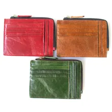 Кошелек для кредитных карт из восковой кожи с держателем водительских прав, высокое качество, винтажный дизайнерский женский кошелек на молнии, новинка, держатель для удостоверения личности