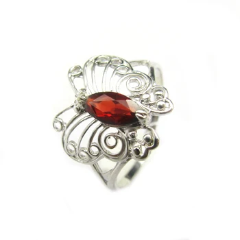 

lanzyo 925 Sterling Silver Rings for Women Fine Garnet Rings 2018 New Rings party gift plant trendy j0408