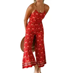 Новые летние Bodycon комбинезон Для женщин в богемном стиле Стиль Широкие штаны брючный костюм с бретельками Повседневное с цветочным