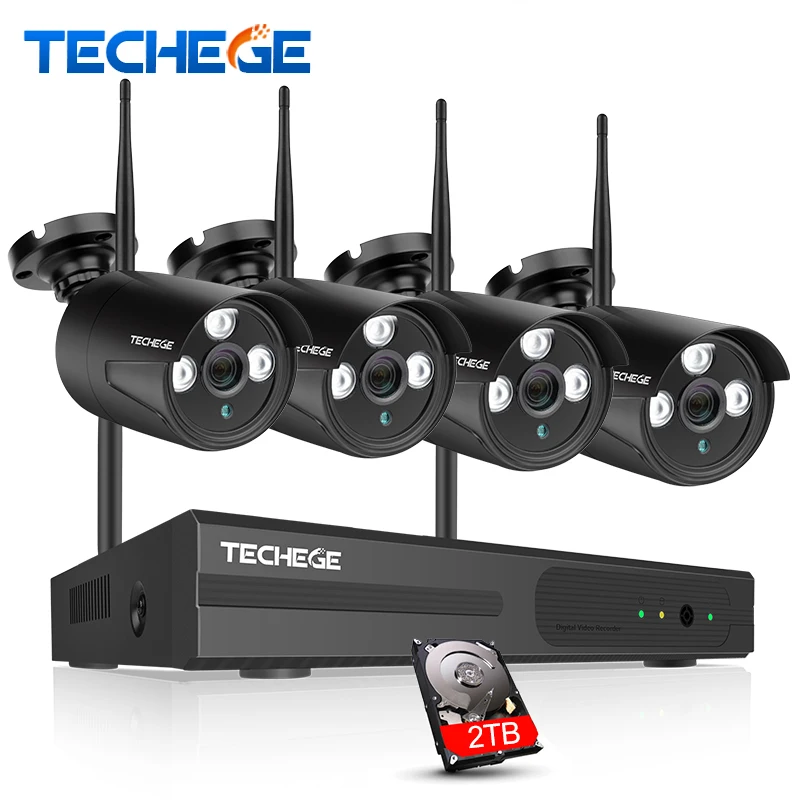 

Techege 4CH WIFI 720P NVR KIT Plug & Play Wireless NVR Kit P2P 1.0MP HD Outdoor Night Vision Security IP Camera WIFI CCTV System