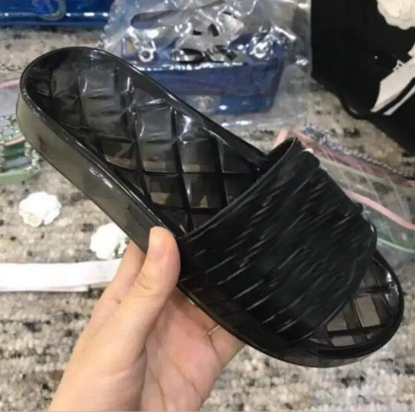 

2019 IVG Brand Luxury Designer Women Slipper PVC cc Letter Flat Sandal Transparent Beach Slipper Men Black Shoes Size EU35-45