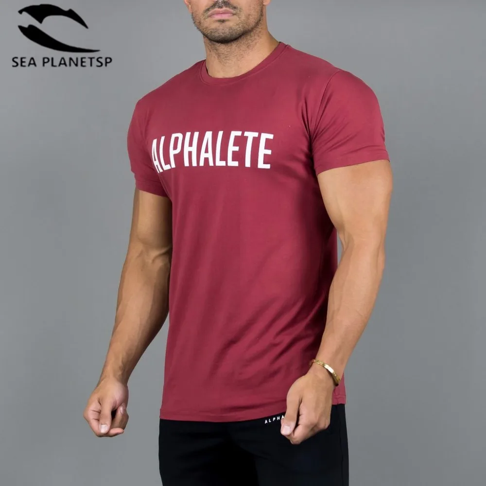 

2018 New Bodybuilding Alphalete Brand Men T-shirt Gyms Casual Short Sleeve O-neck Fitness Letter Print Cotton T-shirt Men Tees