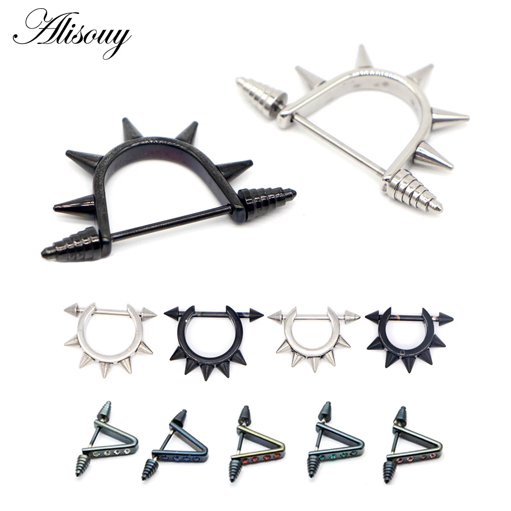 Alisouy Spike earrings cool ear stud stainless Steel body piercing jewelry for man woman fashion sharp series 1 pair Nipple Ring