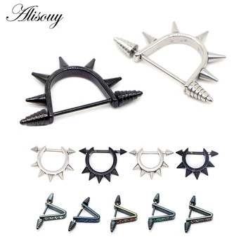 Alisouy Spike earrings cool ear stud stainless Steel body piercing jewelry for man woman fashion sharp series 1 pair Nipple Ring