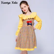 Kseniya/Детское платье принцессы для девочек; коллекция года; сезон лето; кружевные платья в клетку с бантом для девочек; вечерние платья для свадьбы; платье для девочек 10 лет; Robe Pour Dentelle Fille