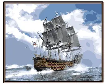 

Frameless picture on wall acrylic paint by numbers diy painting by numbers Christmas gift coloring by numbers sailing boatG077