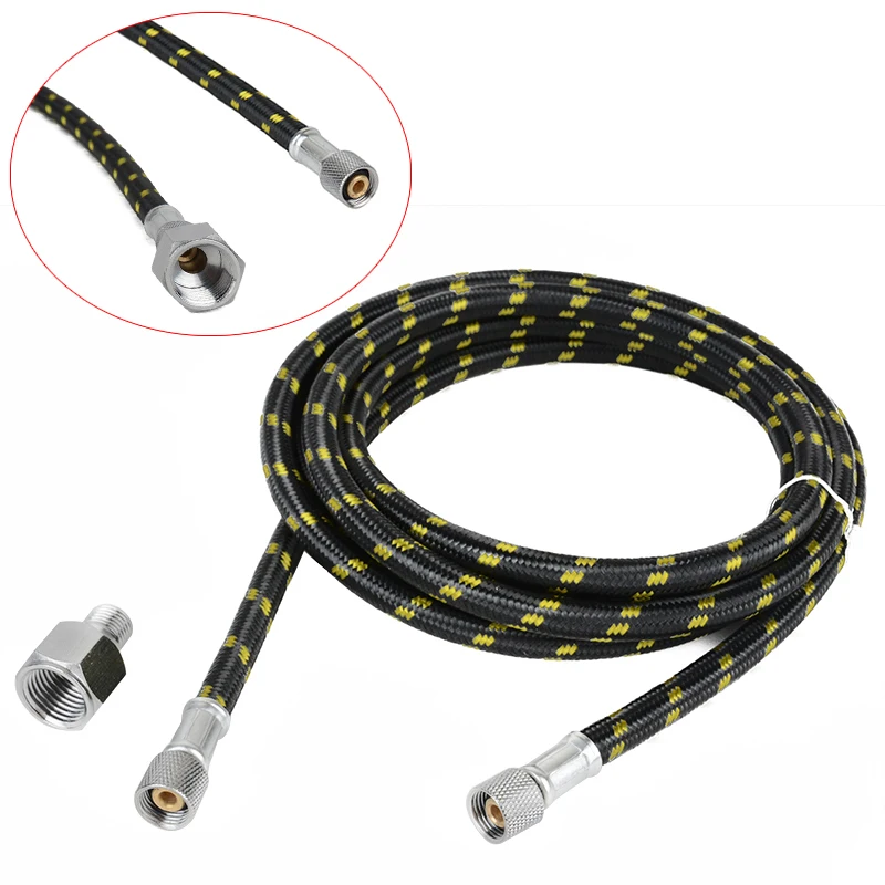 OSSIEAO 1pc 6FT 1.8m Braided Airbrush Compressor Air Hose Tool 1/8"-1/4" Adaptor Fitting