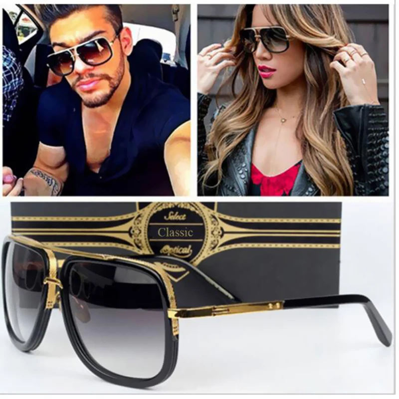 

HapiGOO Fashion Classic Men Oversized Square Sunglasses Women Brand Designer Vintage Driving Flat Top Metal Frame Mirror Shades