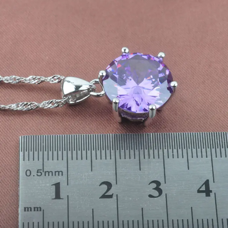 Природный пурпурный кристалл женские 925 серебряные ювелирные наборы свадебное украшенное ожерелье кулон серьги кольцо подарочная коробка TZ0108
