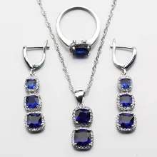 925 пробы серебро Лидер продаж синий циркон комплекты украшений для женщин кольцо Размеры 6/7/8/9/10 подарочная упаковка JS343