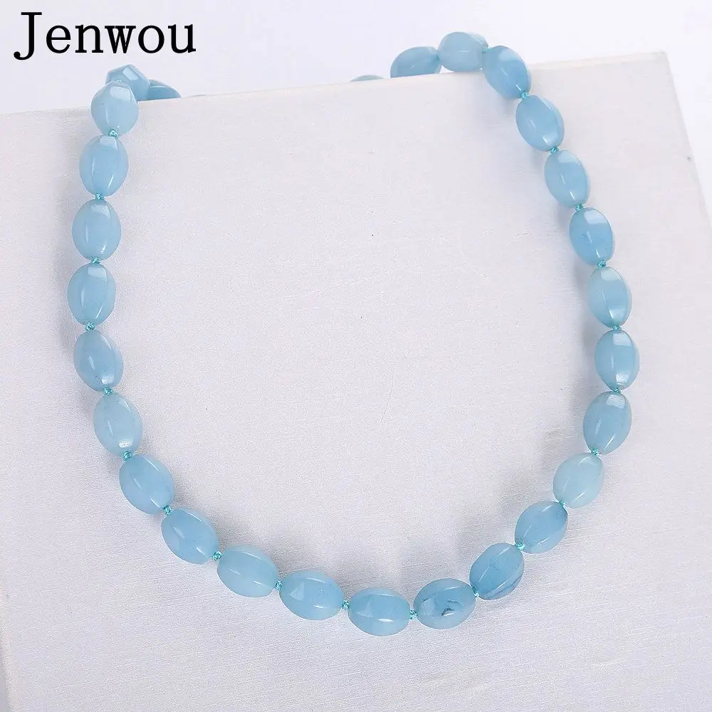 

Jewnou Aquamarine Necklace Vintage Punk Style Natural Stone Beads Pendants Women Maxi Bohemian Jewelry Femme Bijoux Tribal Gift