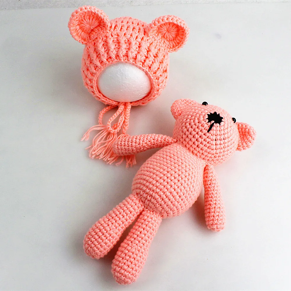 Newborn Baby Photography Props Bears Ear Hat+Toys Set Handmade Knitting Baby Hats Caps Baby Photo Prop Accessories Fotografia