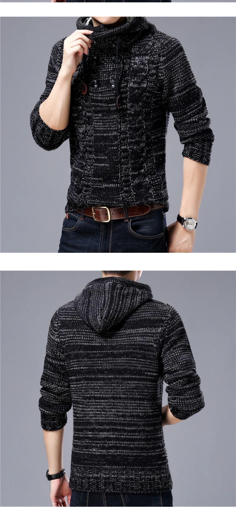 QUANBO мужской свитер брендовая одежда новый зимний thinck теплый вязаный свитер кардиган мужской моды с капюшоном 35% шерсть свитер пальто S-4XL
