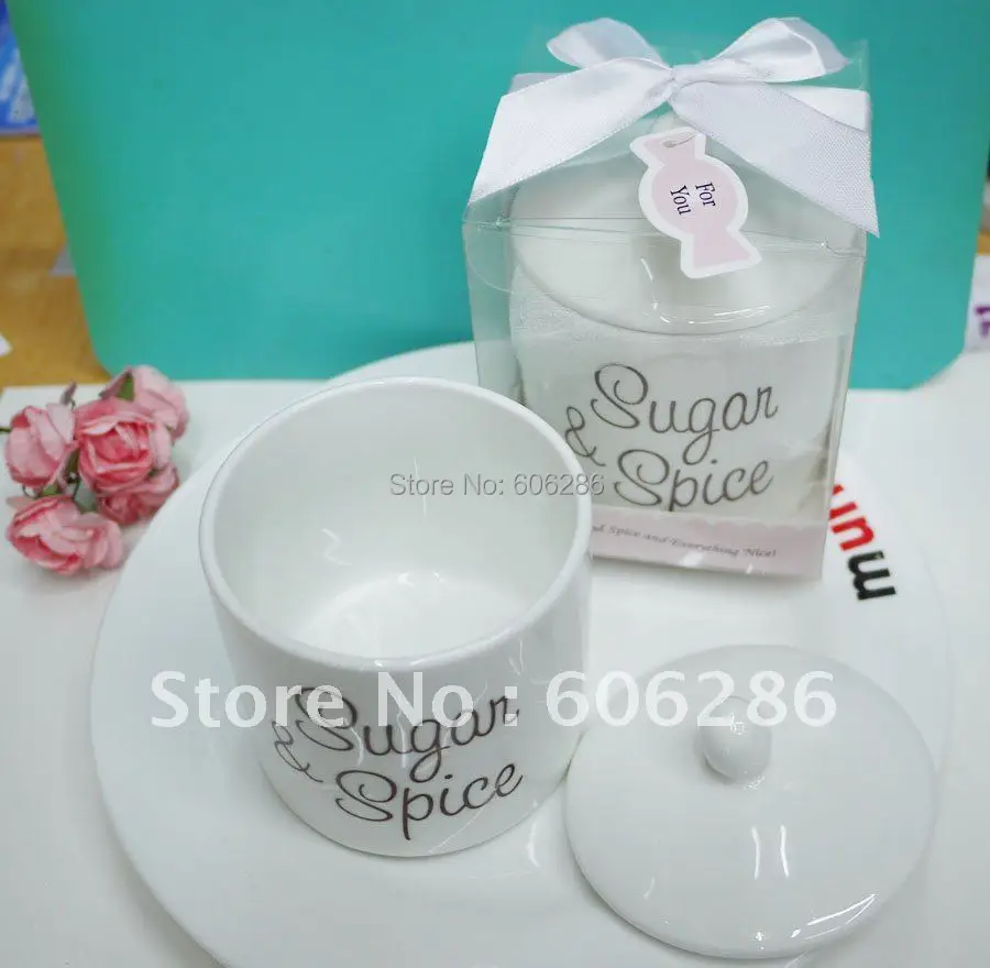 

High quality!! 100sets/1lot Chinese best wedding party gifts and favors of porcelain "sugar & spice" sugar bowl