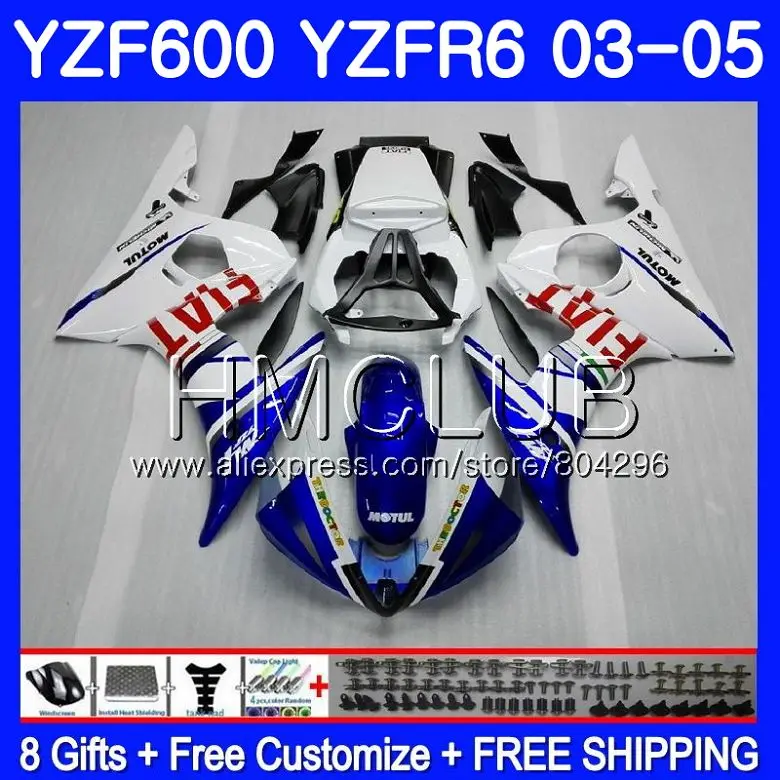 

Bodywork For YAMAHA YZF-R6 03 05 YZF600 YZFR6 03 04 05 101HM.17 YZF-R600 YZF 600 R 6 YZF R6 Blue white 2003 2004 2005 Fairings