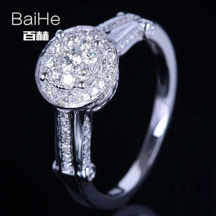 BAIHE Solid 14 К из белого золота(AU585) 0.3CT Certified H/SI круглый из натуральной бриллиантами свадебные Для женщин Мода Fine Jewelry Кольцо