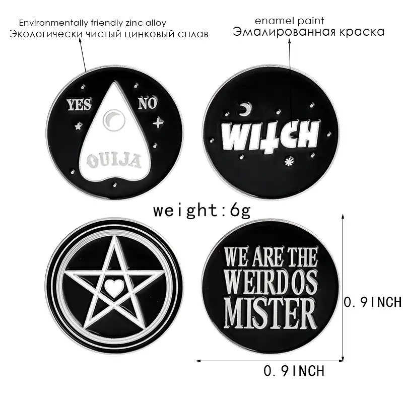 QIHE JEWELRY Black Round Witch,ouija,weirdos,pentagram Enamel pins Lapel pins Witch Wizard Magic Wiccan Jewelry for women