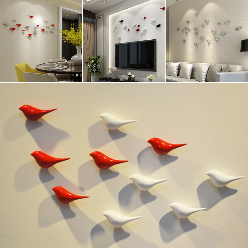 JX-LCLYL 3D Birds Shape Wall Hanging Resin Metal Plating Office Home Decorations S/L New