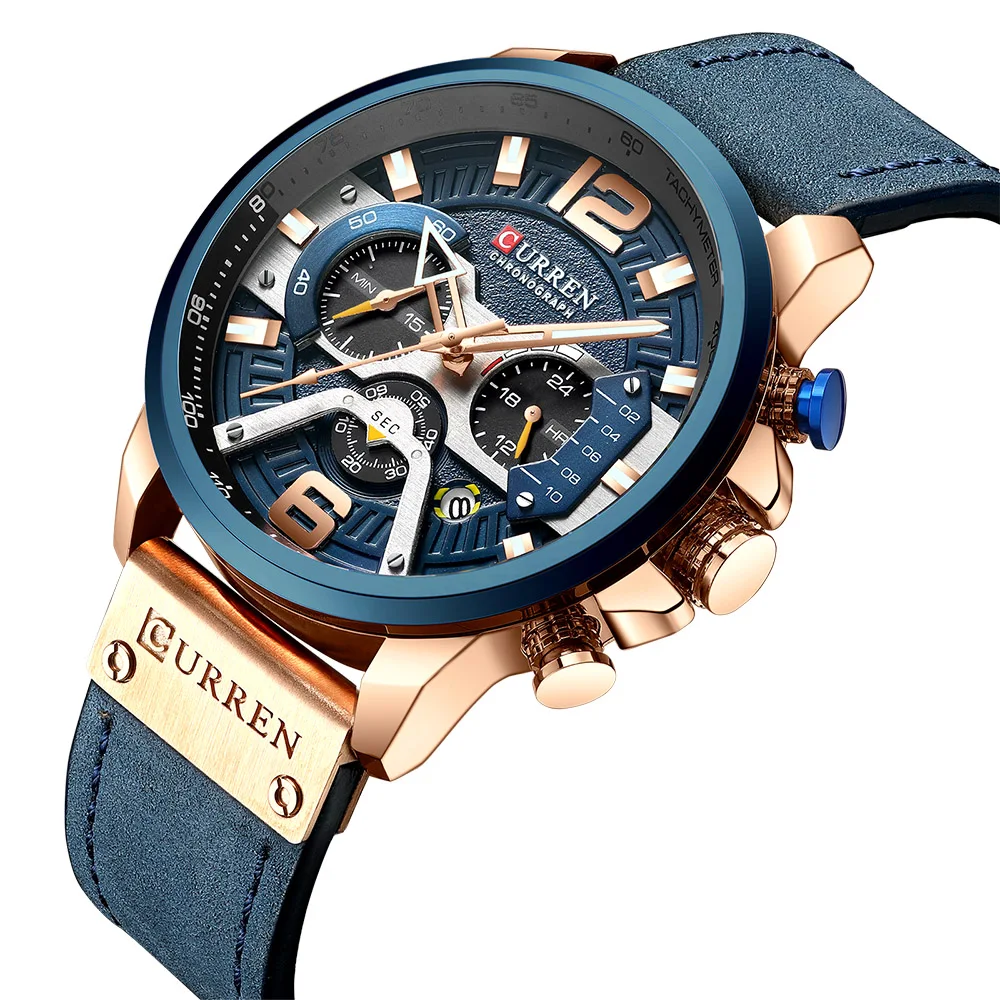 Najtaniej CURREN 8329 marka luksusowe zegarki skórzany zegarek sportowy mężczyzn moda chronograf męski quartz zegar wodoodporny Relogio Masculino