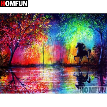 

HOMFUN Full Square/Round Drill 5D DIY Diamond Painting "Landscape horse" Embroidery Cross Stitch 5D Home Decor Gift A00967