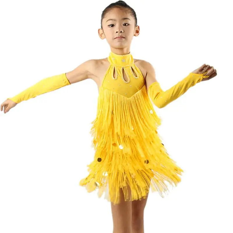 Plus Size Children's Latin Dance Dress For Girls Fringe Skirt Salsa Tango Performance Dance