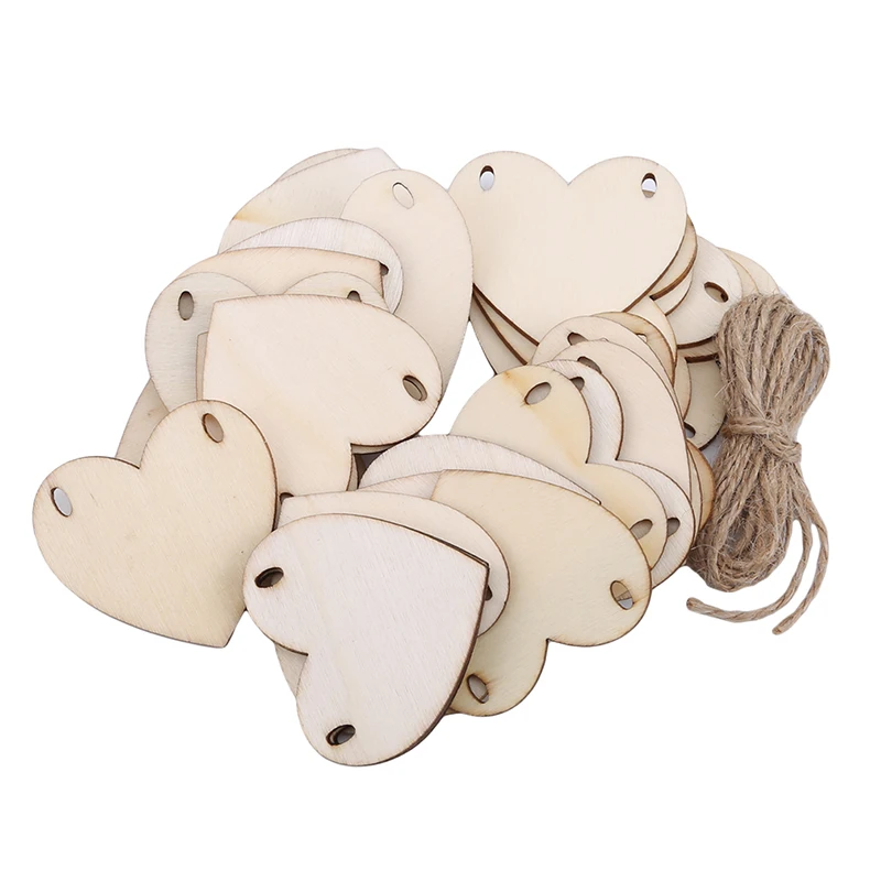 Love heart-shaped solid wooden label practical double hole can worn rope pendant pull flag banner Christmas small gift | Дом и сад