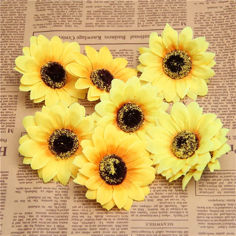 

100pcs/lot 7cm Artificial Flower Sunflower Wedding Party Home Decoration DIY Garland Headdress Craft Flower Head Accessories