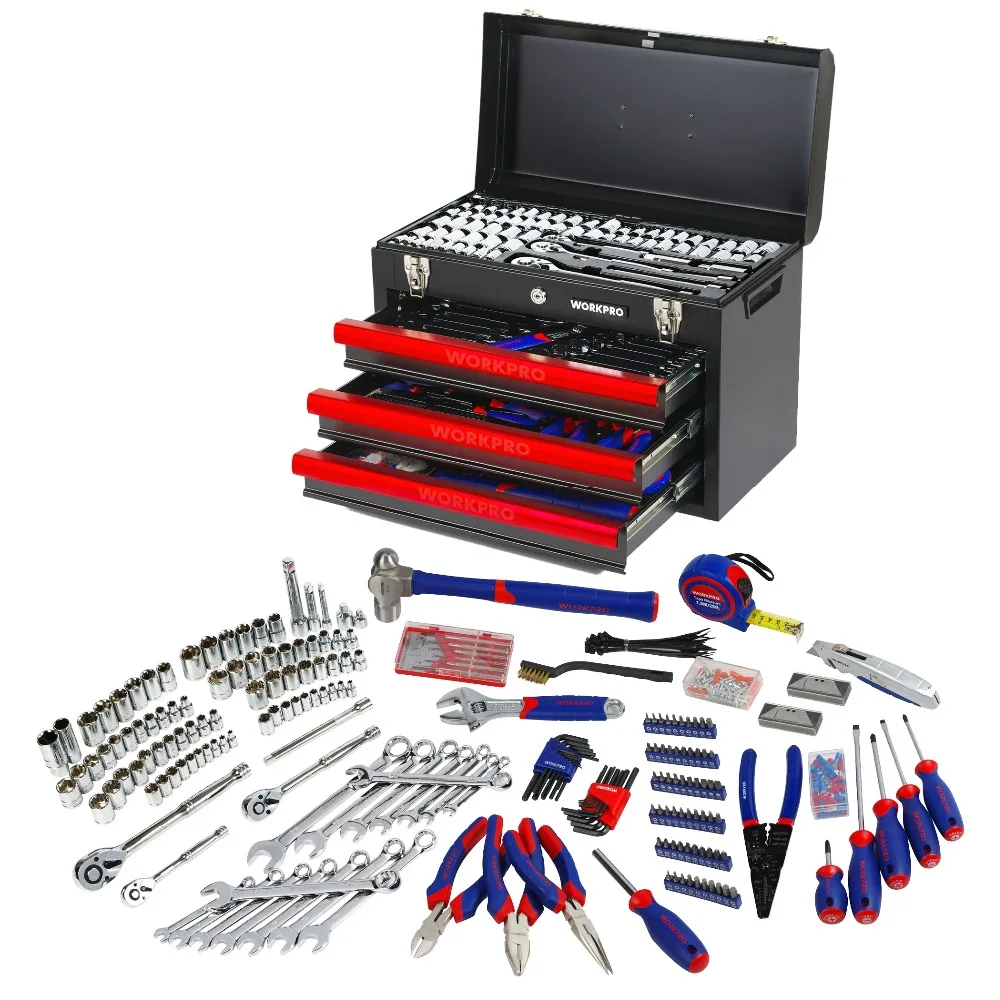 WORKPRO 408PC Home Tool Set Hand Tools Metal Tool Box Household Tool Set 