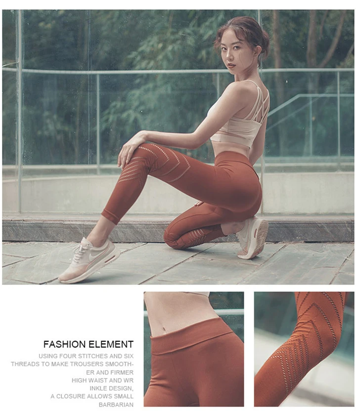 CHRLEISURE High Waist Yoga Pants Women Leggings Sport Women Fitness Gym Tights With Stripe Hollowing Out Squat Proof Leggings