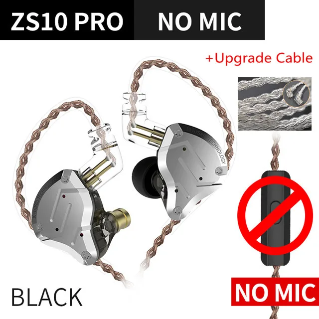 KZ ZS10 PRO 1DD+ 4BA HIFI металлическая гарнитура, гибридные наушники в ухо, Спортивная гарнитура с шумоподавлением AS10 ZST ZSN PRO ES4 ZSX C12 V90 P1 - Цвет: black no mic silver