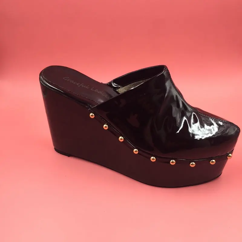 Black Pumps Women Shoes Platform High Heels Women Shoes Open Back Heels Short Plush Inside Patent Leather Pointed Toe Real Pic Black Pumps Women Shoes Platform High Heels Women Shoes Open Back Heels Short Plush Inside Patent Leather Pointed Toe Real Pic