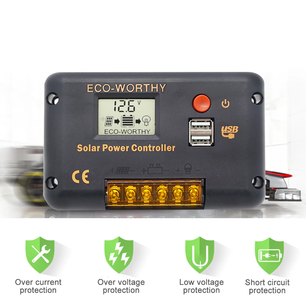 ECOWORTHY 20A/60A ЖК дисплей/CMG контроллер солнечной зарядки для комплекта панелей