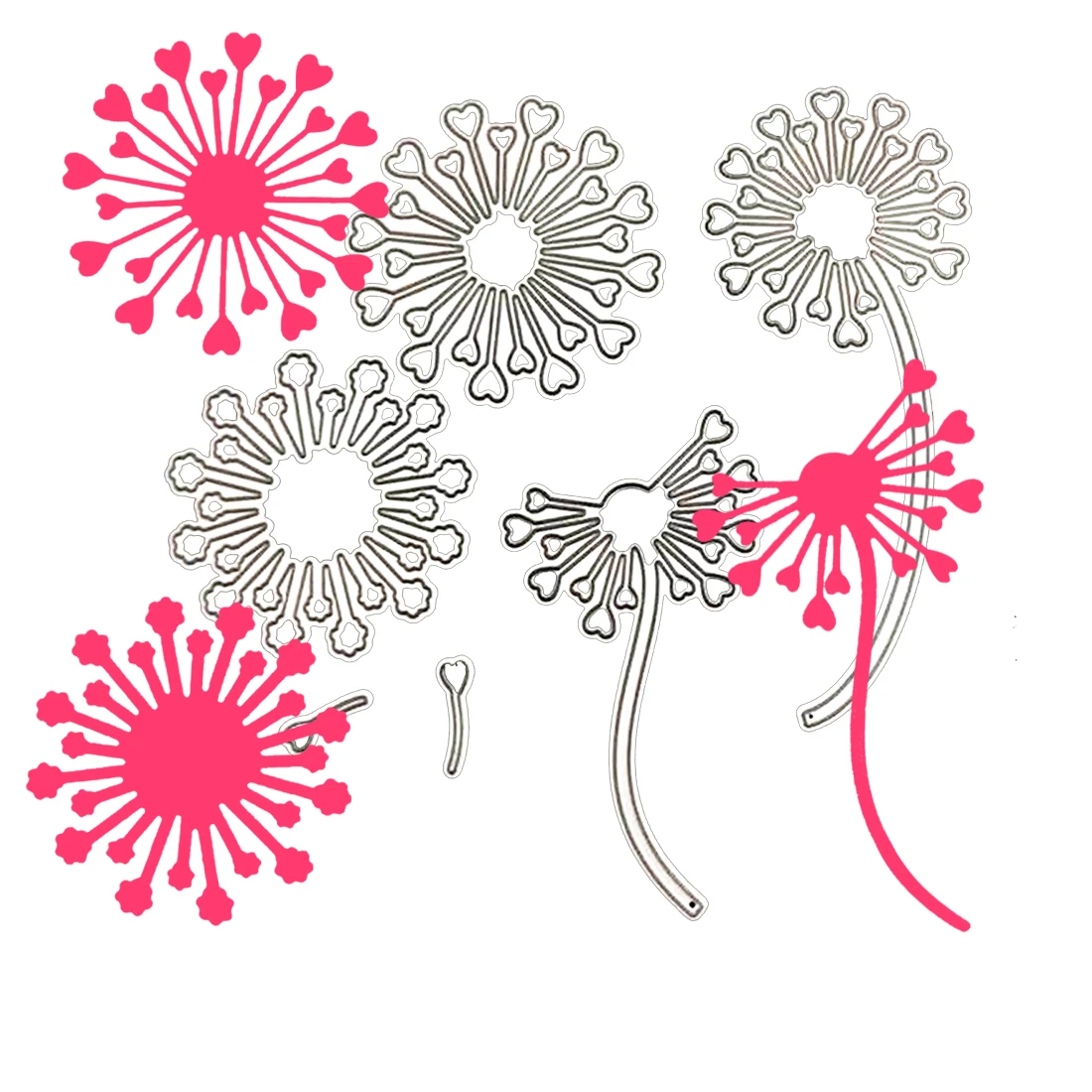 

DIY Scrapbooking Heart Dandelion Flower border Metal Cutting Dies Craft Embossing Stamps Stencils Paper Card Making Template
