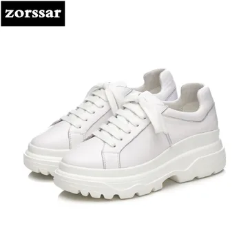 

{Zorssar} 2018 New Genuine Cow Leather womens shoes casual flat platform creeper high quality Women sneakers Casual Flats shoes